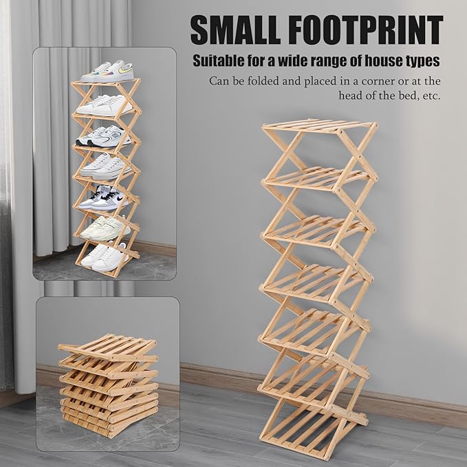 Vertical Narrow Shoe Rack, 7 Tier Portable Folding Shoe Storage Rack, Without Installation Free Standing Shoe Rack for Corridors, Bedrooms Living Room Corner and Small Spaces (7 Tier)-NeatNest