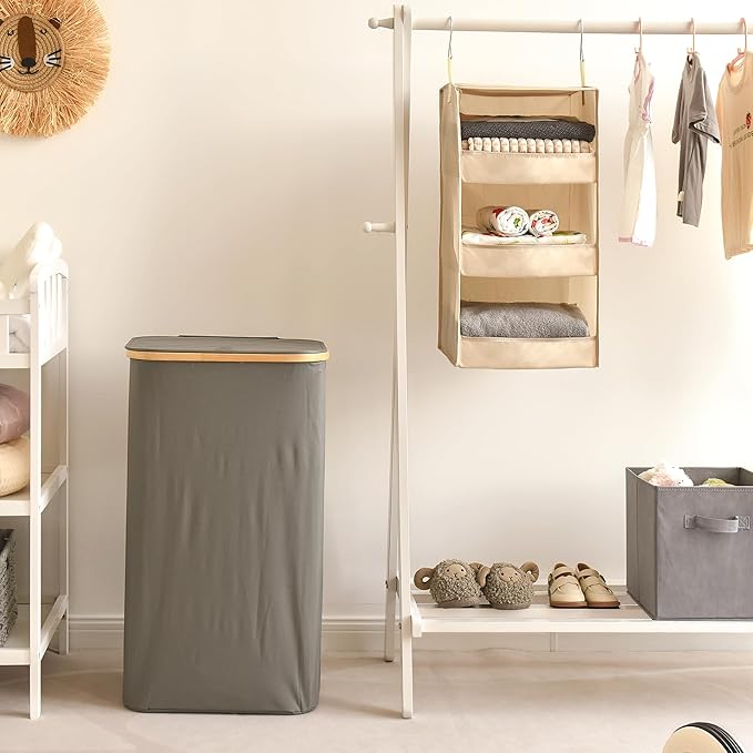 GRANNY SAYS 3-Shelf Hanging Closet Organizer, Closet Organizers and Storage, Closet Storage Hanging Shelves, Clothes Organizer for Closet, Closet Hanging Organizer, Hanging Storage Organizer, Khaki-NeatNest