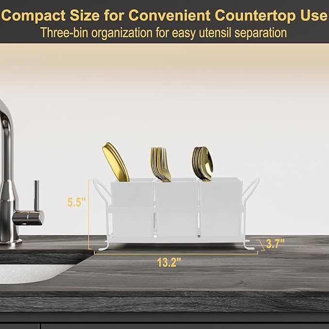 Cutlery Holder with Drain Holes, Silverware Caddy for Party, kitchen counter, 3pcs Bins Set Countertop Utensil Holder for Spoons, Forks and Knives, White-NeatNest