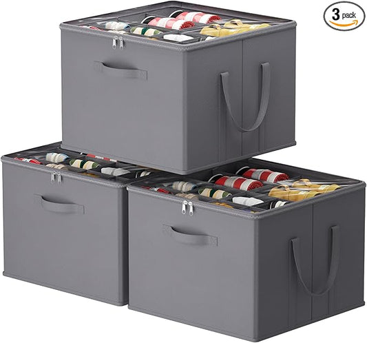 Lifewit Shoe Storage Organizer for Closet, Fits 12-16 Pairs, Large Shoe Box Storage Containers with Clear Cover and Reinforced Handles, Foldable Storage Bins Fits for Boots Heels Sneakers, 3 Pack Gray-NeatNest