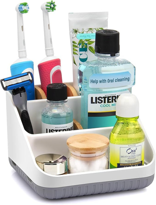 Chintu Bathroom Toothbrush Holders for Countertop - Electric Toothbrush Organizer 6 Slots Tooth Brush Organization for Kids Family, Toothpaste Holder for Bathroom Vanity Organizer Storage White-NeatNest