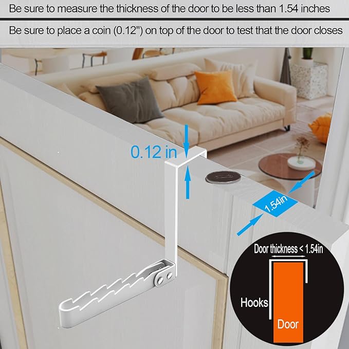 2 Pack Over The Door Hooks Hanger, Sturdy Foldable Over Door Drying Rack for Clothes, Coats, and Towels, Bedroom Bathroom, White