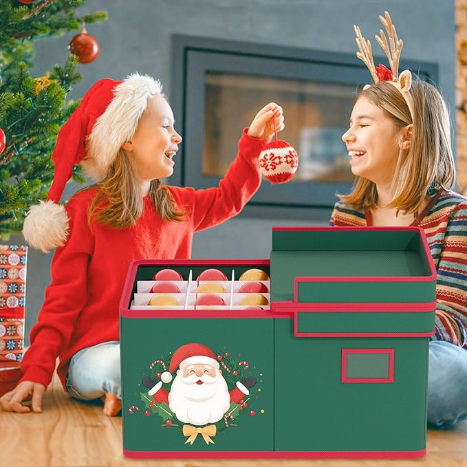 Christmas Ornaments Storage Box with Adjustable Divider Christmas Ornaments Storage Containers Fits 72 of 3 Inch Ornaments 600D Oxford Material Ornament Organizer Storage Box for Storage-NeatNest