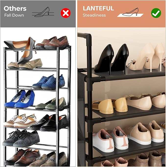 6 Tier Shoe Rack, Shoe Organizer Storage for 24-30 Pairs Shoe and Boot, Long Shoe Shelf with Hook and Side Pocket Free Standing Tall Shoe Rack Organizer for Closet, Entryway, Dorm-NeatNest