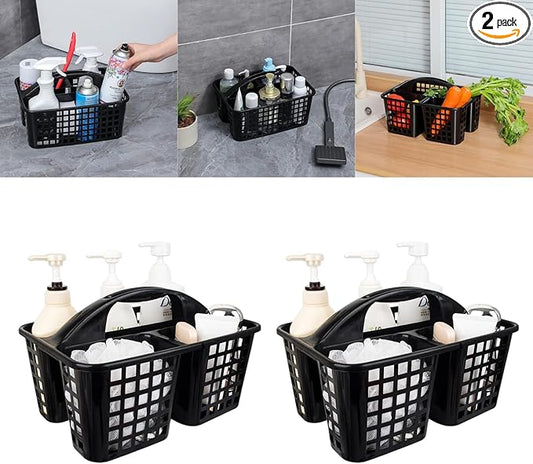 Portable Shower Caddy Basket,Convenient Cleaning Supplies Organizer with Compartments and Handle,Ideal for Bathroom, Bedroom, Kitchen, College Dorm,Garden,etc.black-2 Pcs