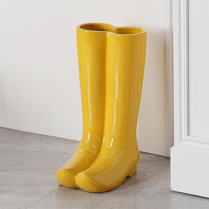 Ceramic Boot Umbrella Stand Boots Vase Freestanding Umbrella Bucket Ceramic Umbrella Rack Home Decor Piece for Home Decor, Office, Apartment, Hotel, Bars,14''H-NeatNest