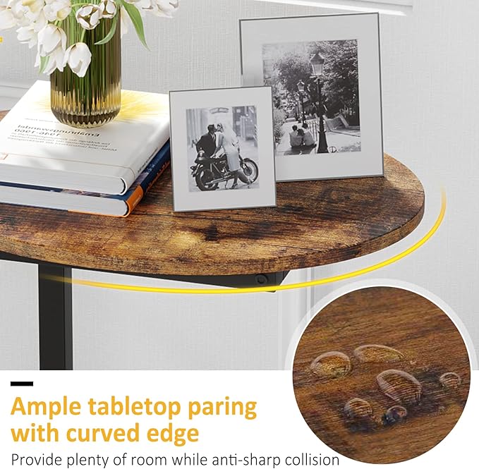 Hosfais Side Table Small End Table, C-Shaped Wood Sofa Table with Metal Frame for Living Room, Bedroom, Small Spaces (Rustic Brown)