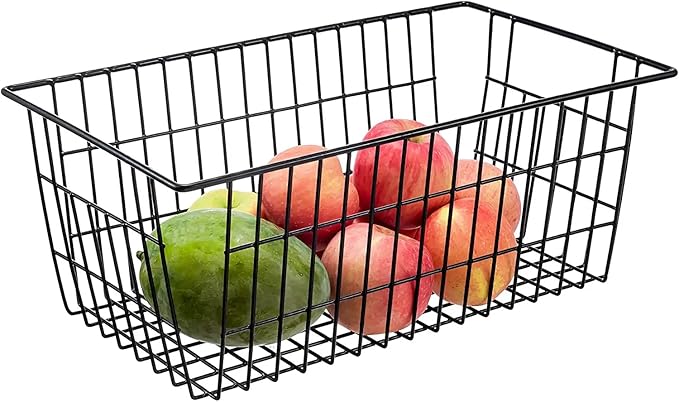 15.2" Metal Wire Baskets for Organizing 6 Pack, Household Pantry Storage Freezer Organizer Bins with Handles, Freezer Baskets for Upright Freezer, Refrigerators, Kitchen Cabinets, Black