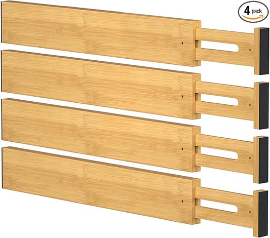Bamboo Drawer Dividers,17-22" Adjustable Kitchen Drawer Organizer for Clothes,4 Pack Expandable Drawer Organization Separators for Bedroom,Bathroom,Dresser and Office,Natural-NeatNest