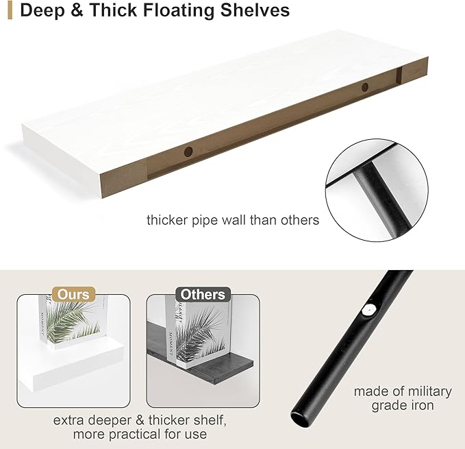 Heimlove White Bathroom Shelves Floating Shelves for Wall Shelf Over Toilet Long Wall Mounted Modern Farmhouse,48 x 12 Shelves with Invisible Brackets for Living Room, Kitchen, Bedroom-NeatNest