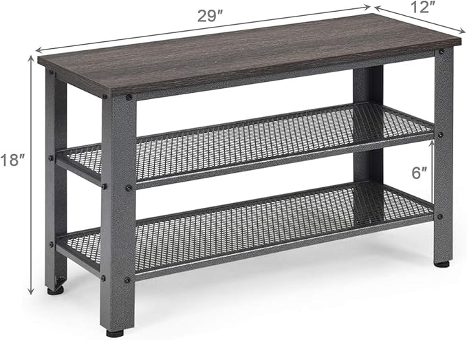 Giantex 3-Tier Shoe Bench, Industrial Shoe Rack with 2 Mesh Storage Shelves for Entryway, Hallway, Bathroom or Living Room, Shoe Organizer (Gray)