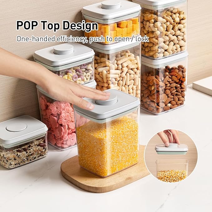 Food Storage Containers with Lids,2.9Qt 2Pcs Airtight Pop Food Storage Containers, BPA-Free Stackable Kitchen Pantry Organizers and Storage, One Button Opening Flour and Sugar Container Sets-NeatNest