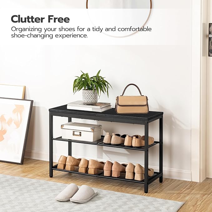HOOBRO Shoe Bench, 3-Tier Shoe Rack, Industrial Shoe Organizer Storage Bench, 29.5 inches Entry Bench with Mesh Shelves, for Entryway, Living Room, Hallway, Easy Assembly, Black BB75HX01-NeatNest