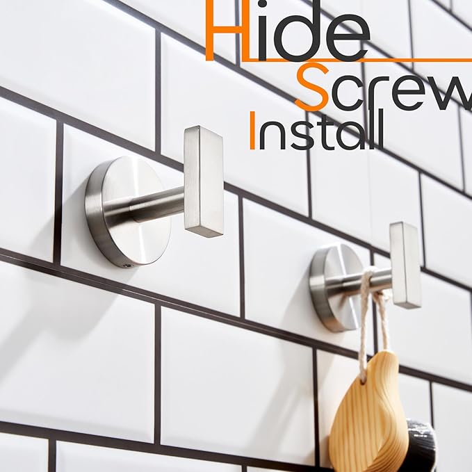 Robe Hook Brushed Nickel Bath Towel Hooks Stainless Steel Wall Hooks for Bathroom Kitchen Closet Garage Door Hanger 3 Pack, AN1001BR-P3