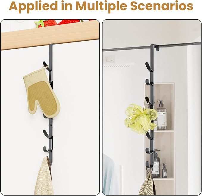 Over The Door Hooks, Metal Door Hooks for Hanging,Door Purse Organizer for Door Coat Hanger, Back of Shower for Hanging Towel Rack Clothes, Hat, Bathroom Bathroom Dorm Bedroom Closet (Black-4Packs)