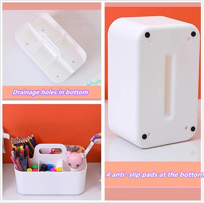 Feadily (2 Pack Plastic Shower Caddy Portable, Portable Basket with Handle Storage Organizer, Stackable 5 Compartments, 9.76" x 6" x 6.7", White-NeatNest