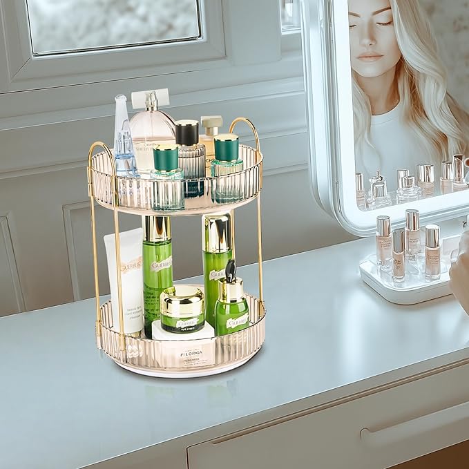 360 Rotating Makeup Organizer - Large Capacity Spinning Perfume & Cosmetic Skincare Holder for Vanity & Countertop (Vibrant Orange, 2 Tier)-NeatNest