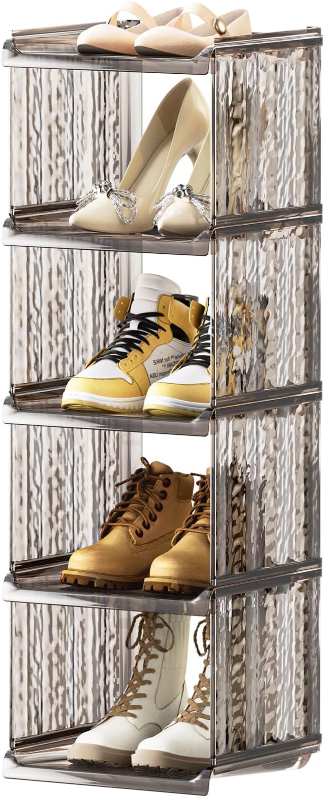 HAIXIN Vertical Shoe Rack for Closet, 5-Tier Modular Shoe Organizer for Front Door Entrance, Shoe Storage Cabinet, Narrow Stackable Shoe Stand Shelf Tower Space Saving for Entryway, Corner - Brown-NeatNest