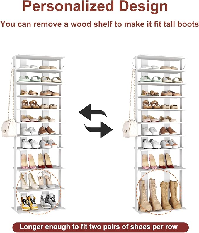 HOMEFORT 10-Tier Corner Shoe Tower - Double Rows, Slim Shoe Stand for 20 Pairs - Entryway, Hallway, Closet (White)-NeatNest