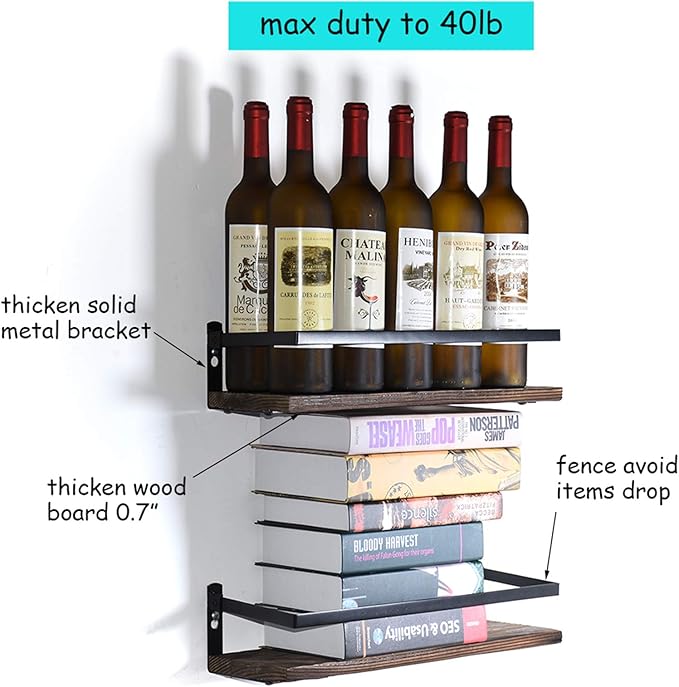 Floating Shelves,Wall Mounted Shelf for Kitchen,Living Room,Bedroom,Bathroom Storage,Rustic Wood,Set of 2(Brown)