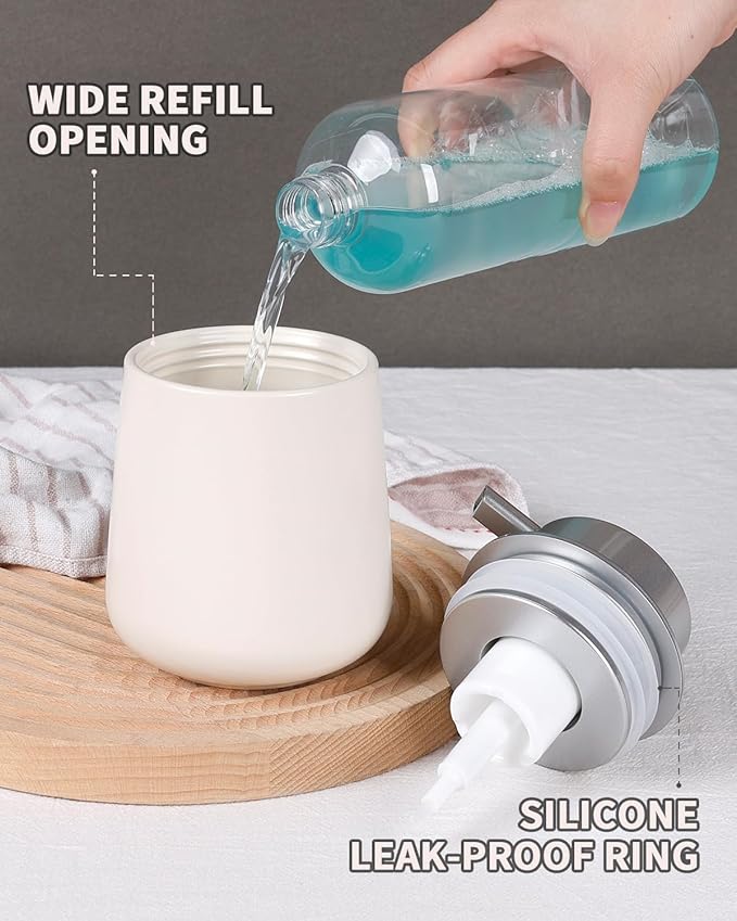 Bosilunlife Ceramic Foaming Soap Dispenser - Beige & Grey 12 oz Foam Hand Wash Dispenser Bathroom Countertop Kitchen Dish Soap Pump Dispenser Foam Soap Dispenser for Bathroom-NeatNest