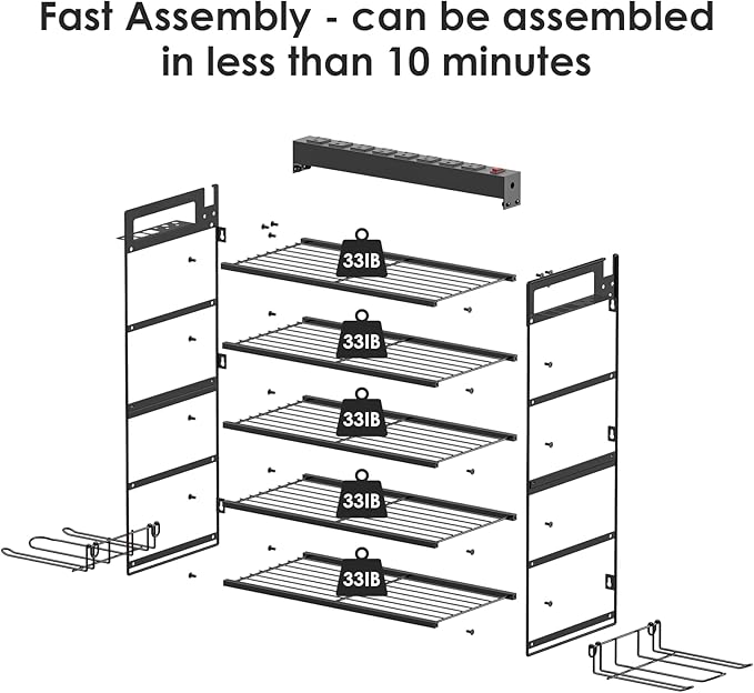 CCCEI Garage Tools Storage with Charging Station. Power Tool Battery Organizer Utility Shelf with Power Strip. 4 Drills Holder Wall Mount Rack, Black 5 Layer.-NeatNest