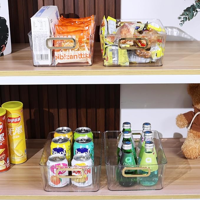 Clear Plastic Organizing Bins, Plastic Pantry Storage Baskets for Fridge, 6-Packs-NeatNest
