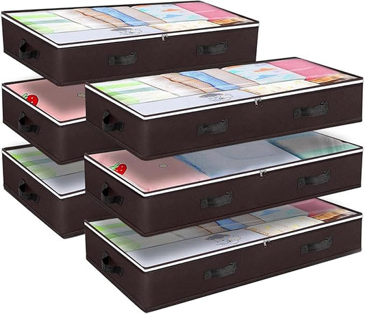 Budding Joy 6 Pack 90L Under bed Storage Containers Organizer Large Capacity Underbed Clothes Storage Bins Organization and Storage Bedroom Foldable Storage Bags with Clear Window Brown-NeatNest