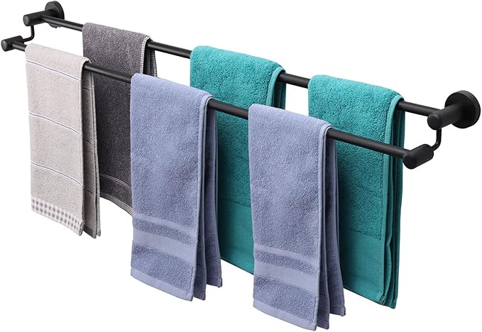 TocTen Double Bath Towel Bar - Thicken SUS304 Stainless Steel Towel Rack for Bathroom, Bathroom Accessories Double Towel Rod Heavy Duty Wall Mounted Towel Holder (Matte Black, 33 in)