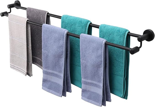 TocTen Double Bath Towel Bar - Thicken SUS304 Stainless Steel Towel Rack for Bathroom, Bathroom Accessories Double Towel Rod Heavy Duty Wall Mounted Towel Holder (Matte Black, 33 in)