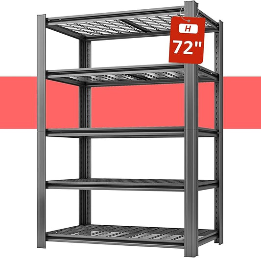 5 Tier Metal Storage Shelves, 72" H x 47.24" W x 17.72" D, 2500LBS Adjustable Shelving Unit for Warehouse, Office, Kitchen, Entryway, Pantry, Living Room, Laundry Room, Garage Shelving, Black-NeatNest