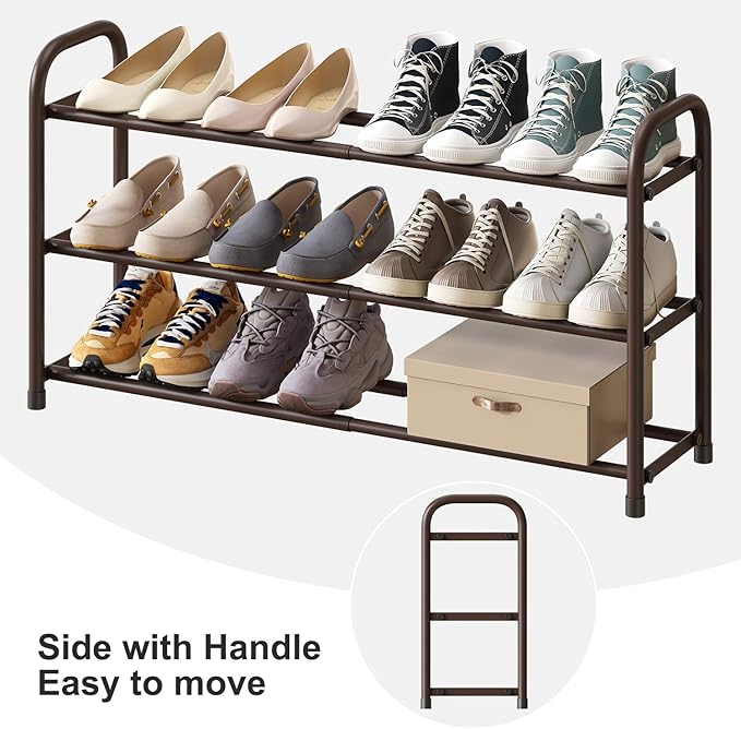 Expandable Shoe Rack for Closet, 3-Tier Shoe Organizer for Closet, Metal Adjustable Black Shoe Shelf Storage Organizer, Free Standing Shoe Rack for Entryway-NeatNest