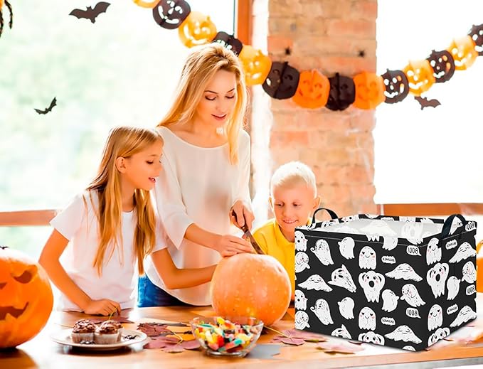 CLOCOR Rectangular Storage Basket Empty, Gift Basket for Halloween, Waterproof Storage Bin with Handles, Room Decor(Crack Ghost)-NeatNest