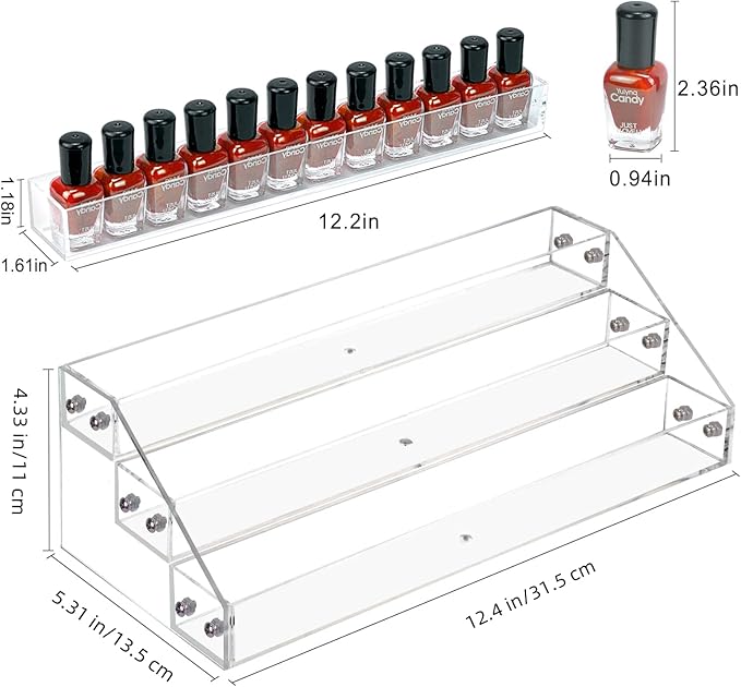 3 Packs Clear Nail Polish Organizer Holder Shelf Rack, Acrylic Display Stand For Sunglasses Paint Essential Oils, Makeup Holder, Nail Poliahes Storage to 36 Bottles (Fit 1-2oz Bottles)-NeatNest
