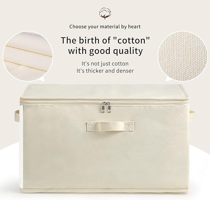 2 Pack Large Canvas Comforter Storage Bags Closet Organizer for Clothes Sweater Clothes Organizer with Dual Zipper Three Carrying Hand-NeatNest