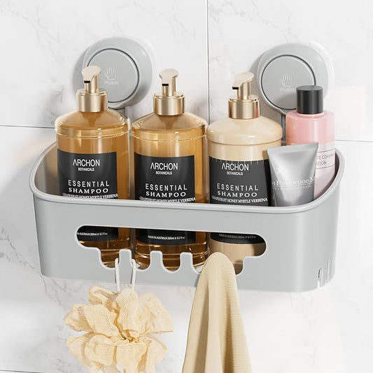 LEVERLOC Shower Caddy Suction Cup, Shower Organizer Removable Bathroom Shelf, Storage Suction Powerful Max Hold 22lbs Bathroom Caddy Waterproof Holder, Gray-NeatNest