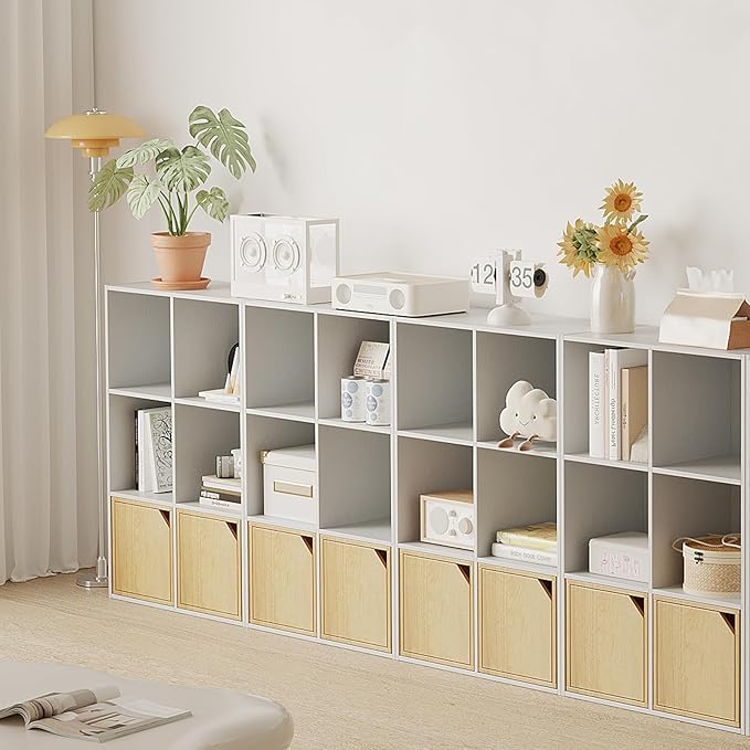 Wooden 6-Cube Storage Organizer with Closed Back Panel, 11in Cube Shelf Opening, Bookshelf, Display Shelf,Closet Cabinet for Home and Office,Embossed White