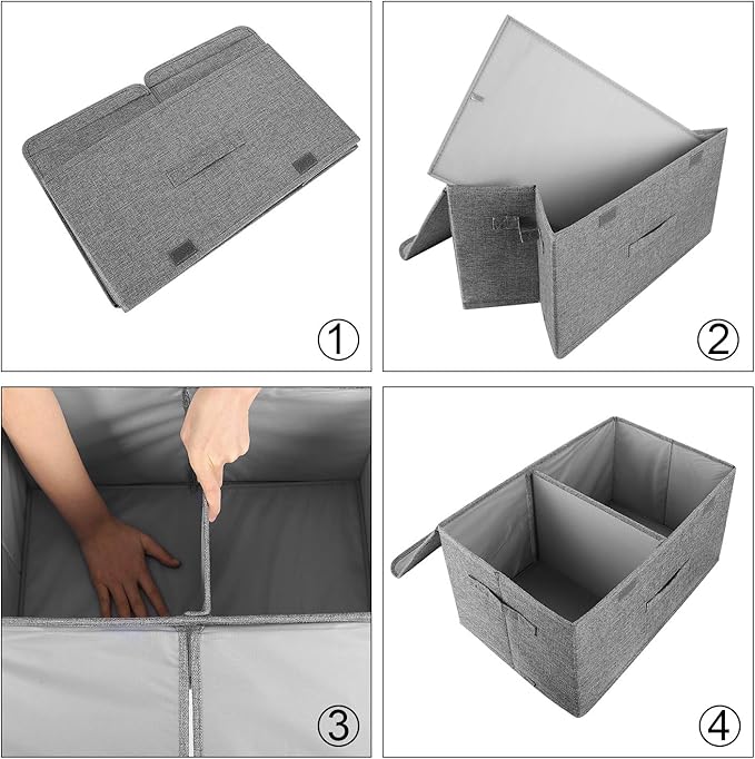 2 Pack Large Storage Boxes with Lids and Handles, Collapsible Linen Storage Bins Organizer Containers Baskets Cube with Removable Divider for Home Bedroom Closet Office (Green, Large)-NeatNest