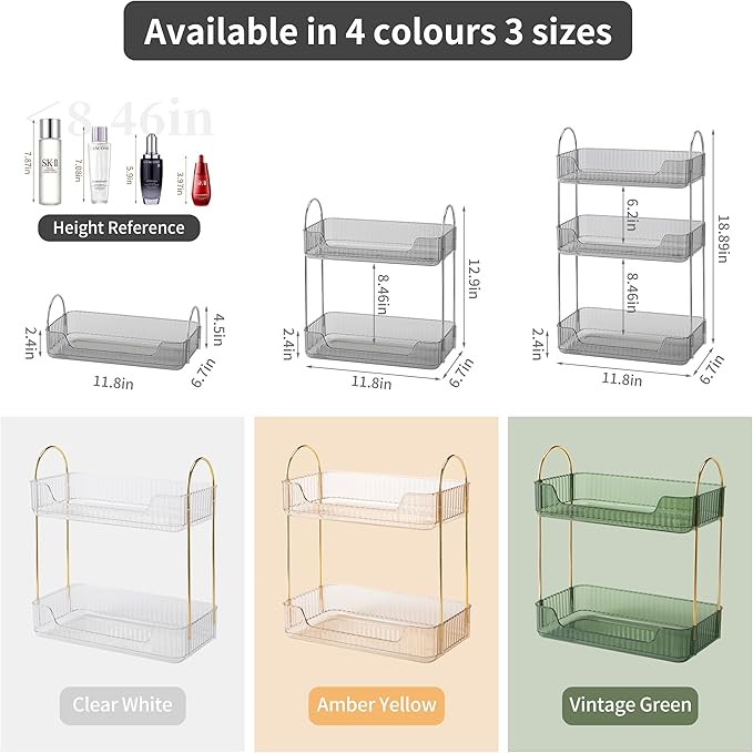 2 Tier Bathroom Organizer Countertop Makeup Perfume Tray Skincare Organizer for Bathroom Dresser Vanity (Grey)-NeatNest