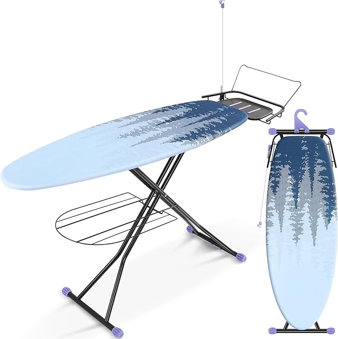 APEXCHASER Ironing Board Full Size, Metal Panel Iron Board with Heat & Scorch Resistant Cover, Adjustable Height Heavy Duty Ironing Board with Stretchable Iron Rest, for Home, Dorm, 18 x 51, Purple
