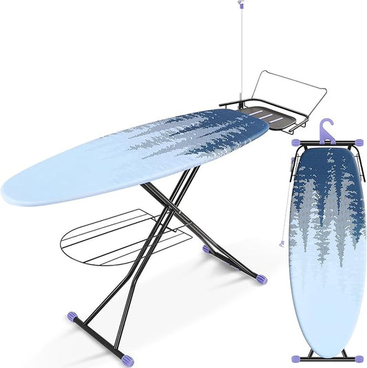 APEXCHASER Ironing Board Full Size, Metal Panel Iron Board with Heat & Scorch Resistant Cover, Adjustable Height Heavy Duty Ironing Board with Stretchable Iron Rest, for Home, Dorm, 18 x 51, Purple