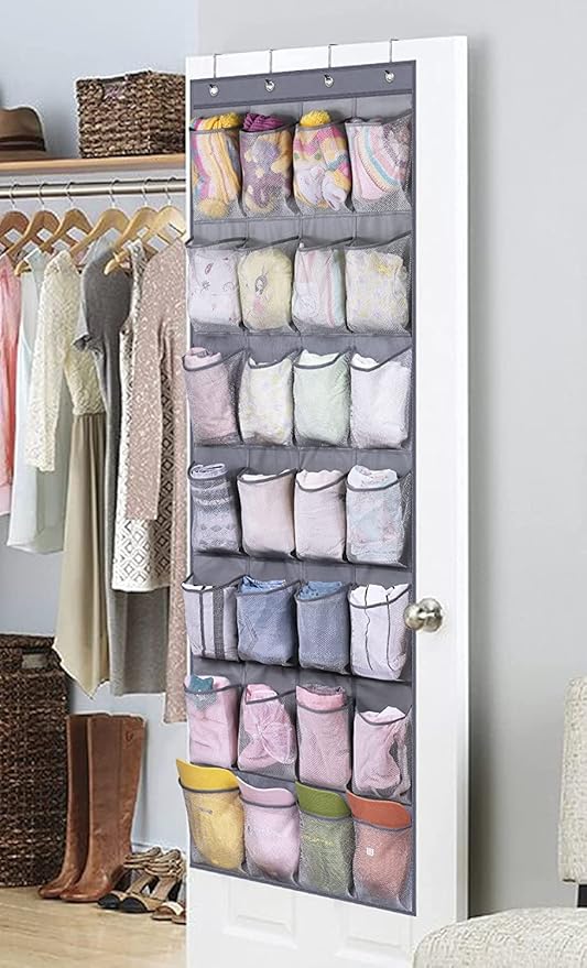 MISSLO 28 Large Pockets Hanging Shoe Rack Door Shoe Organizer Hanging Shoe Storage Hanger for Closet Mesh Holder, Grey-NeatNest