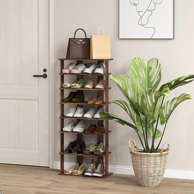 Tangkula 8-Tier Vertical Shoe Rack, Space-Saving Corner Shoe Organizer for 14 Pairs, Narrow Shoe Storage for Entryway, Front Door, or Closet-NeatNest