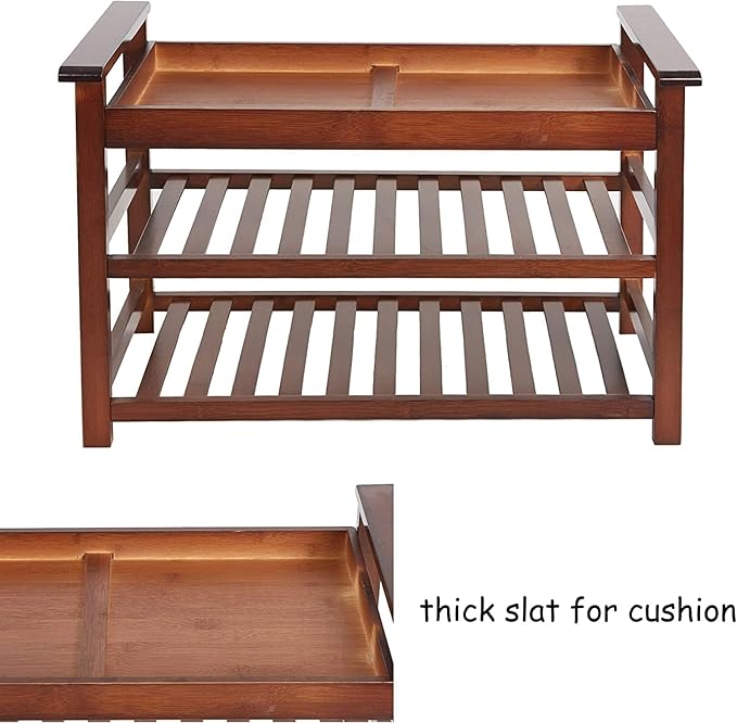 2-Tier Shoe Bench Shoe Rack Storage Organizer Hallway Bench，Top Have Cushion