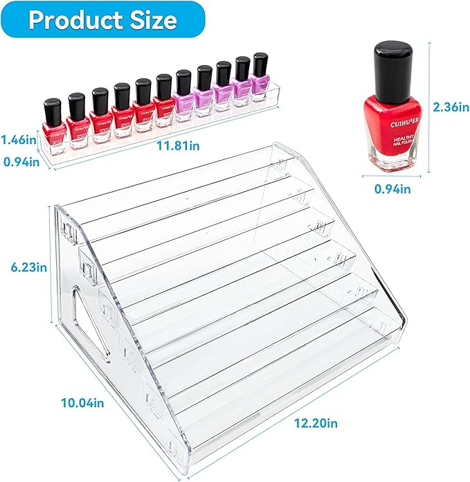 Nail Polish Organizer 72 Bottles of 6 Layers Sunglass Organizer Acrylic Display Rack Eyeglasses Storage Essential Oils Holder Makeup Organizer No Tool Needed Assembly, Clear-NeatNest