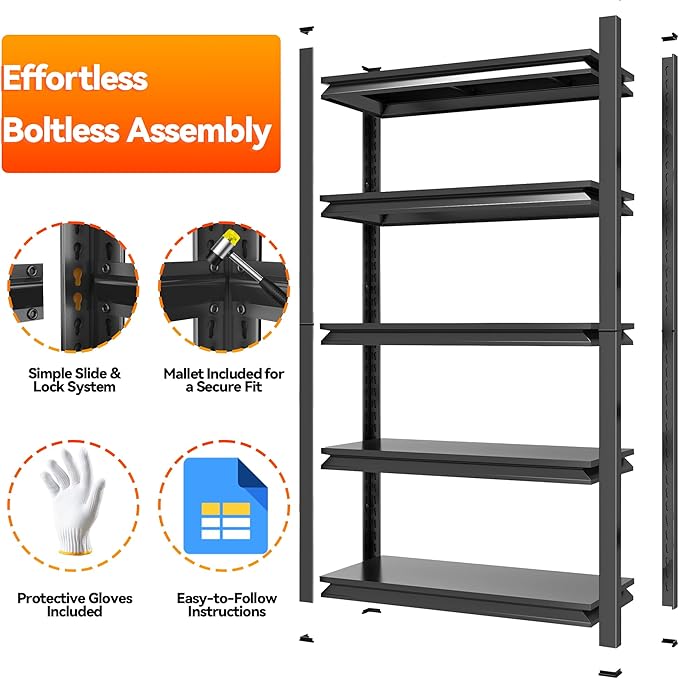 31" H Garage Shelving Heavy Duty Garage Storage Shelves,1500LBs Metal Shelving Unit 3T Adjustable Industrial Utility Shelf Black Organization Rack for Warehouse Storage