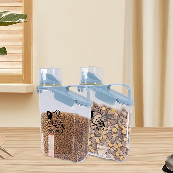 Airtight Dog & Cat Food Container - Measuring Cup/Pour Spout - Portable, Transparent - Blue-NeatNest