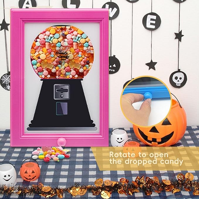 Gumball Machine，Photo Frame Candy Dispenser,For Candies, Nuts, Dog & Cat Treats, Hang on Wall, Birthday & Holiday Gift for All Ages.(Pink)-NeatNest