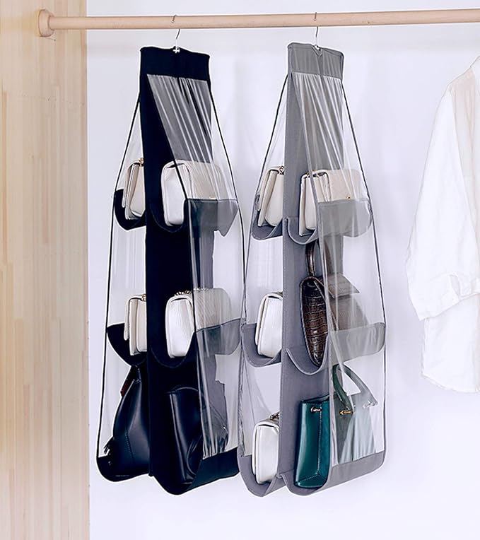 Handbag Storage Hanging Purse Organizer Bedroom Organization Dust-Proof Holder Bag for Wardrobe Closet (Grey-2Pack)-NeatNest