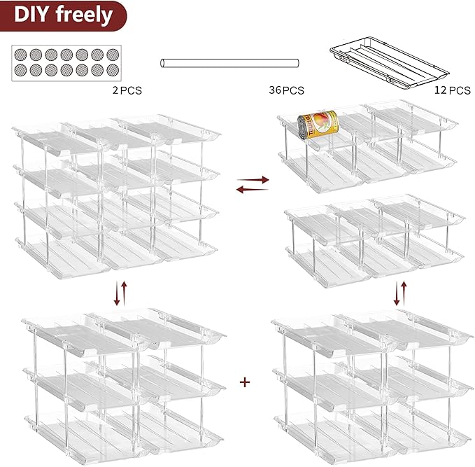 Can Organizer for Pantry, 6 Sets 3Tiers Can Storage Organizer Pantry, Soda Can Organizer for Fridge 72 Cans Rack Automatic Rolling Stackable Canned Food Organizer,Clear-NeatNest